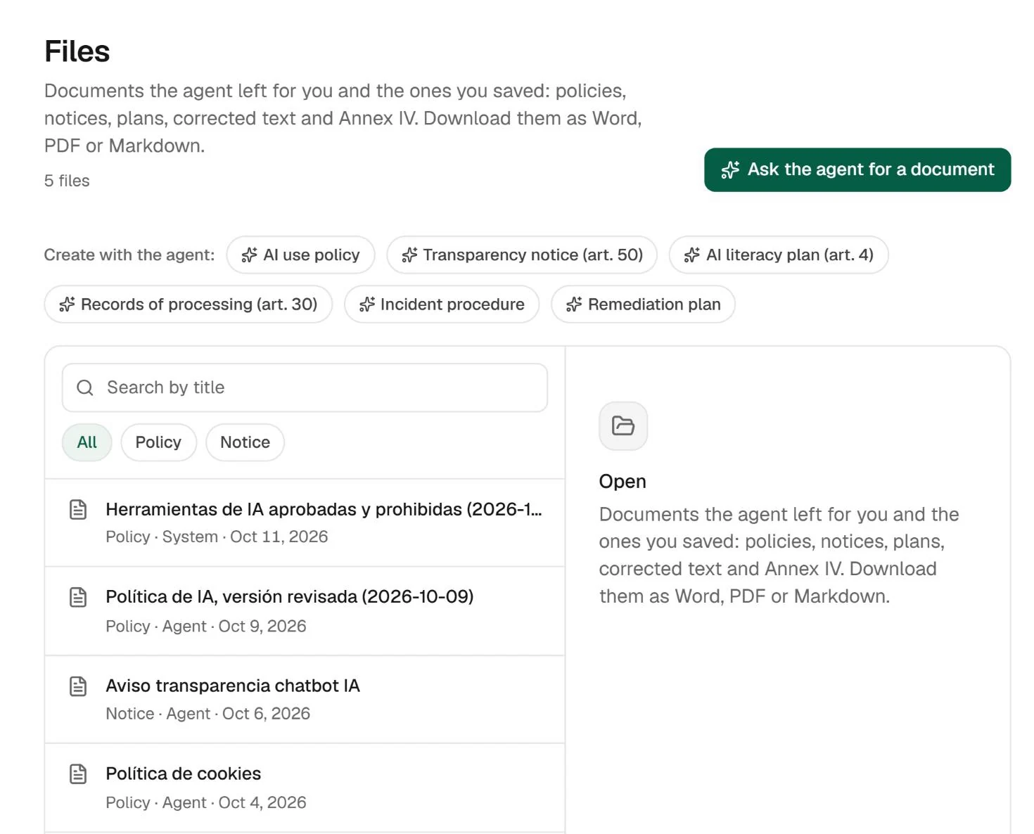 Files and templates in the test workspace.